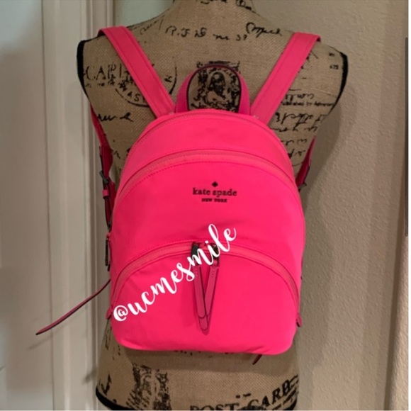 Kate Spade Nylon Medium Neon 3 Compartment Backpack Radiant Pink - Picture 9 of 10